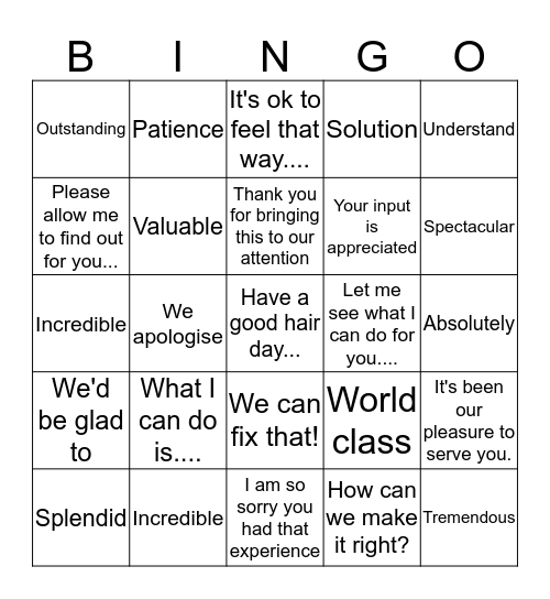 Positive Words & Phrases CS TEAM Bingo Card