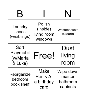 Adam Bingo Card