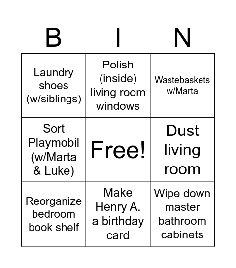 Adam Bingo Card