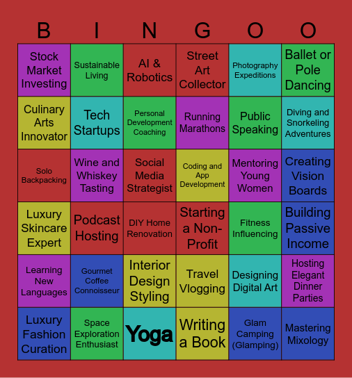 Sparkle, Spice and Socialise Bingo Card