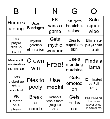 FORTNITE BINKKO 3.0 Bingo Card