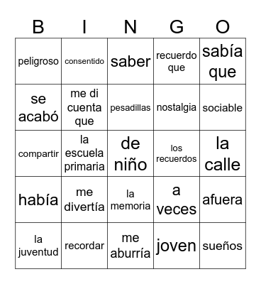 SP5 La Niñez Bingo Card