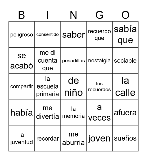 SP5 La Niñez Bingo Card
