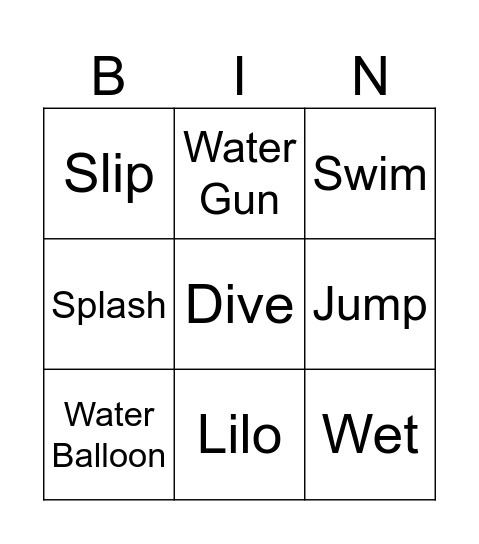 Swim Party! Bingo Card