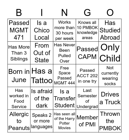 2016 PMG Meet and Greet Bingo Card