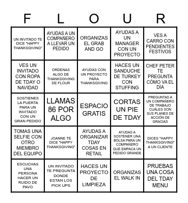 Flour Thanksgiving Bingo (ESPANOL) Bingo Card