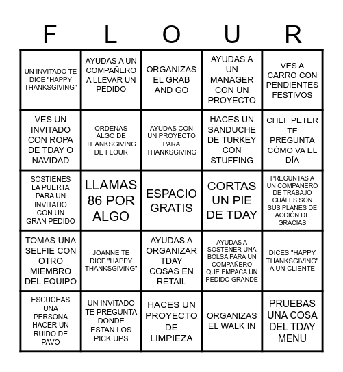 Flour Thanksgiving Bingo (ESPANOL) Bingo Card