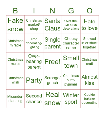 Christmas Hallmark Bingo Card