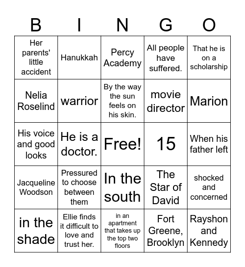 If You Come Softly Bingo Card