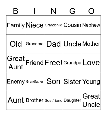 Family Bingo Card