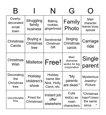 Hallmark Christmas Movie Bingo Card