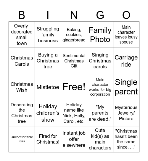 Hallmark Christmas Movie Bingo Card