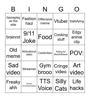 Instagram Reels bingo Card