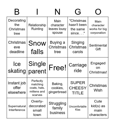 Hallmark Christmas Movie Bingo Card