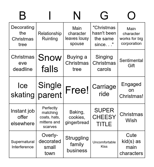 Hallmark Christmas Movie Bingo Card