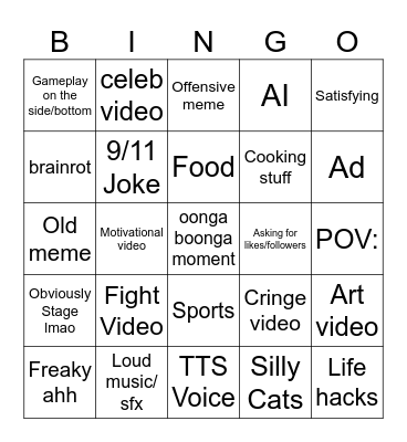 Instagram Reels bingo Card
