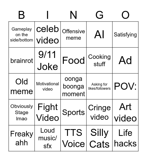 Instagram Reels bingo Card