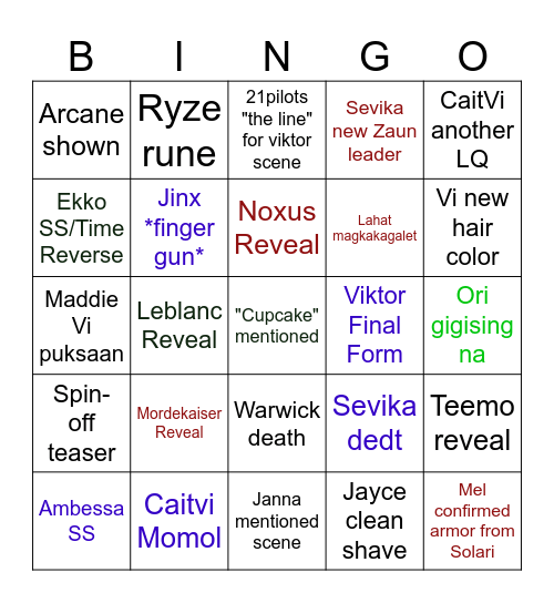 Arcane Bingo Card