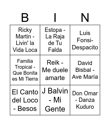 BINGO MUSICAL Bingo Card