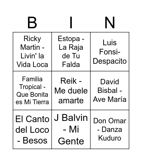 BINGO MUSICAL Bingo Card