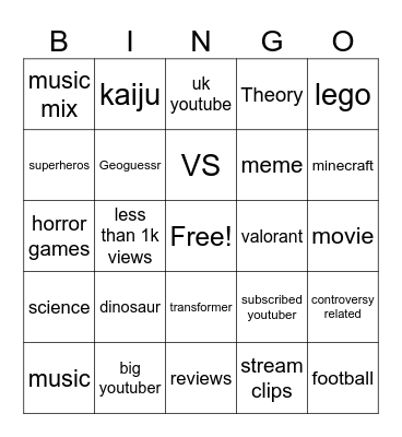 yt fyp Bingo Card