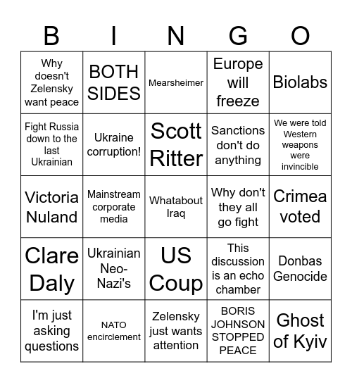 Boards Russian war bingo Card