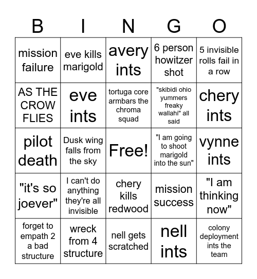 Celastrus Three Bingo Card