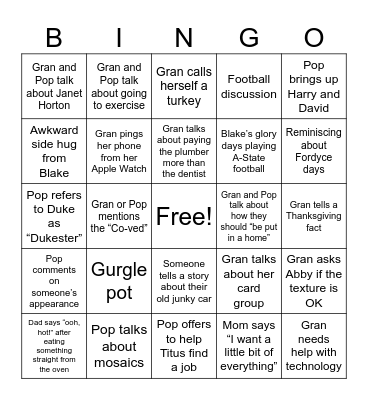 Denison Family Bingo 2024 Bingo Card