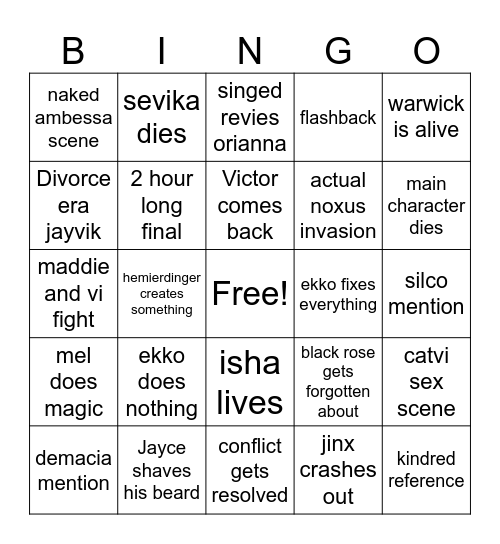 Arcane Bingo Card