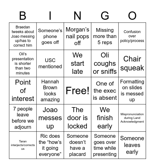 GM Bingo Card