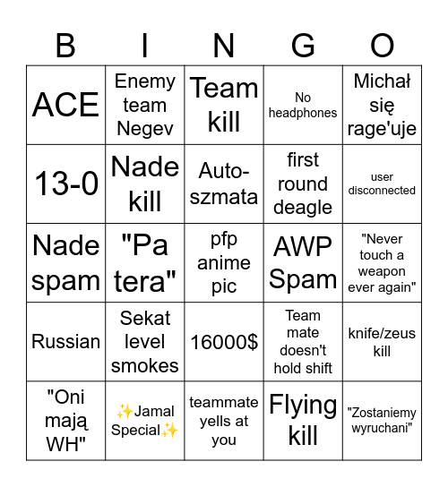 CS2 bingo Card