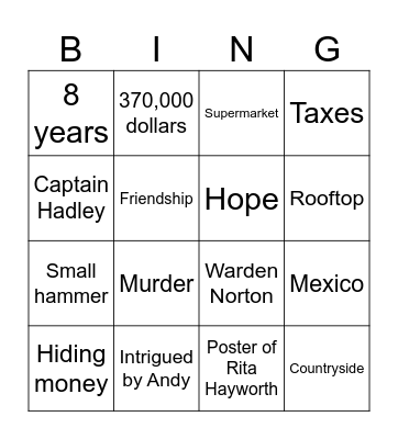 Shawshank Bingo Card