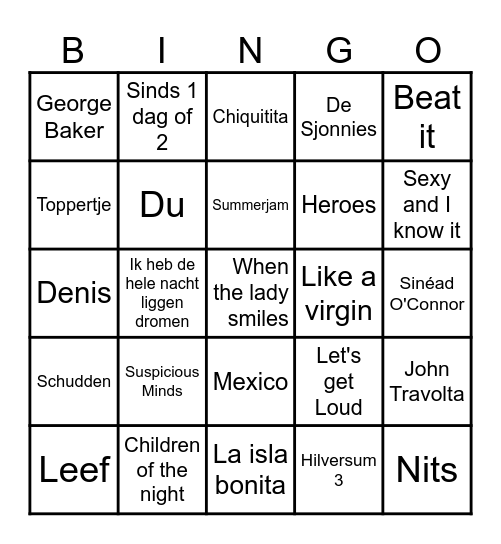 Foute Muziek Bingo 2024 Bingo Card