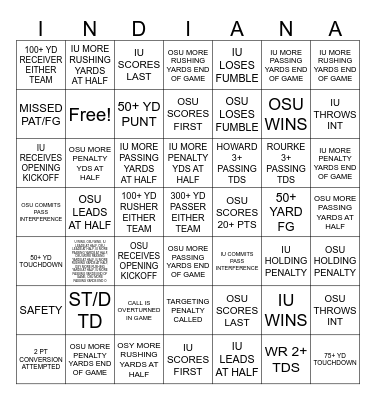 IU VS OHIO STATE Bingo Card