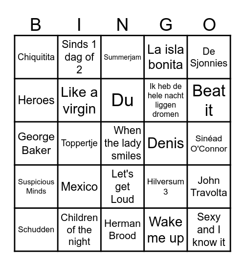 Foute Muziek Bingo 2024 Bingo Card