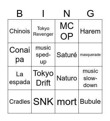 tt anime Bingo Card