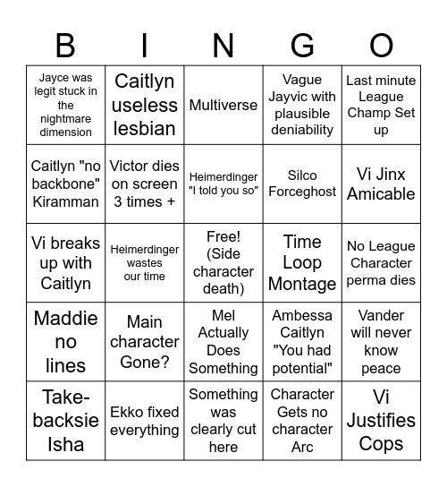 Arcane Act 3 Bingo Card