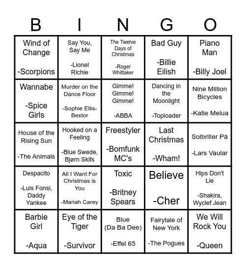 Musikkbingo Julen 2024 Bingo Card