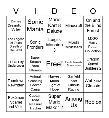 Video Game Bingo Card