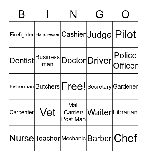 OCCUPATIONS Bingo Card