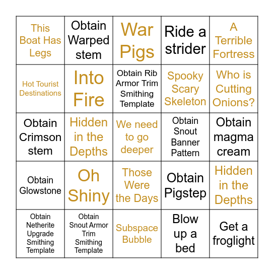 Gaycraft Nether Bingo Card