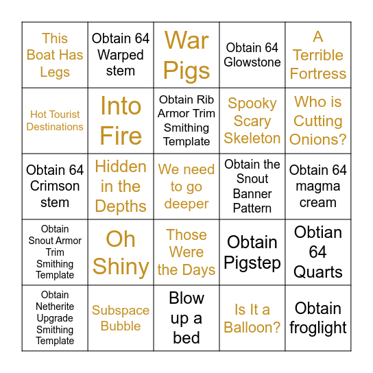 Gaycraft Nether Bingo Card