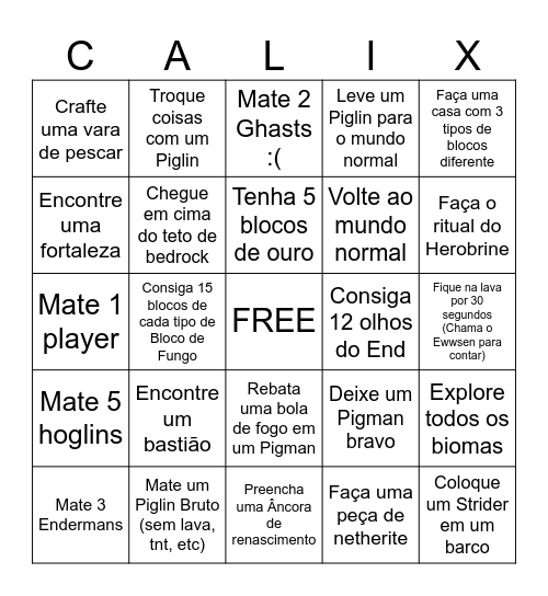 Calix Reborn 1.5 Bingo Card