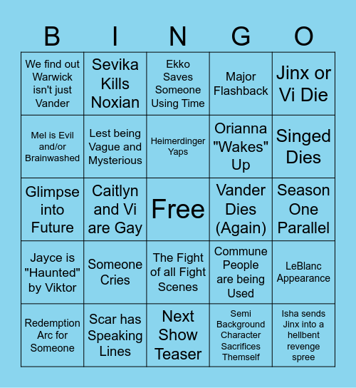 Arcane Season 2 Act 3 Bingo Card