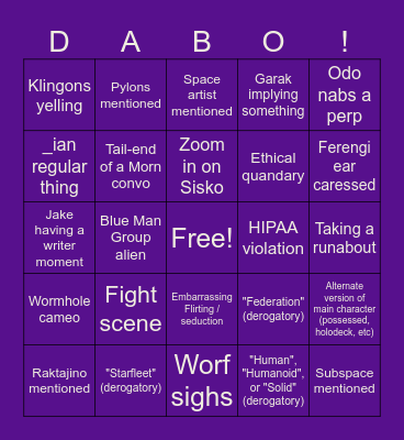 DS9 DABO Bingo Card