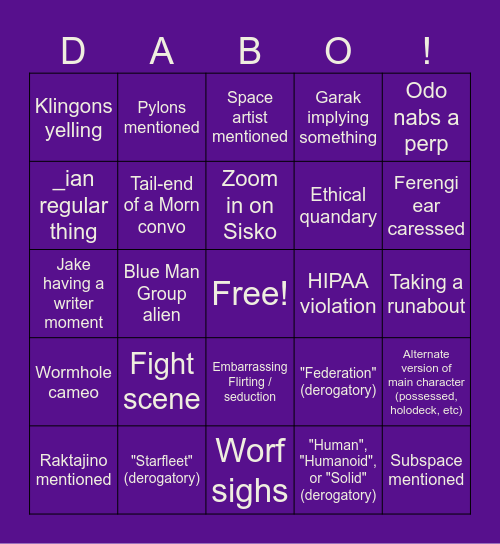 DS9 DABO Bingo Card