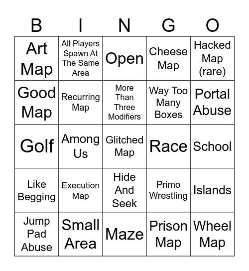 Solo Showdown Map Maker Bingo Card