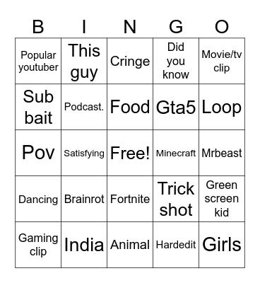Untitled Bingo Card