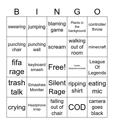 Gaming Rage Bingo Card