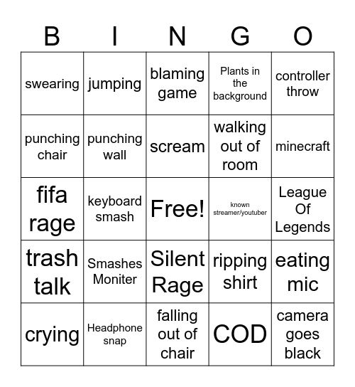 Gaming Rage Bingo Card